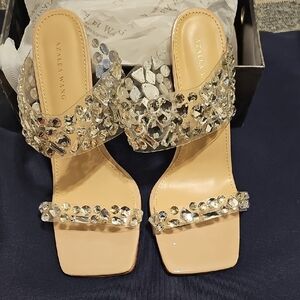Azelea Wang Crystal Embellished Nude Heels